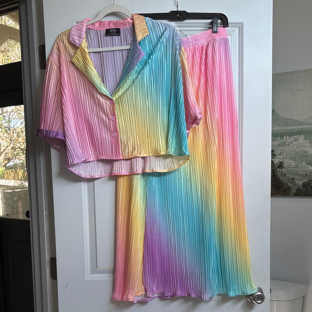Dressed in LALA Rainbow Pleated Skirt Set